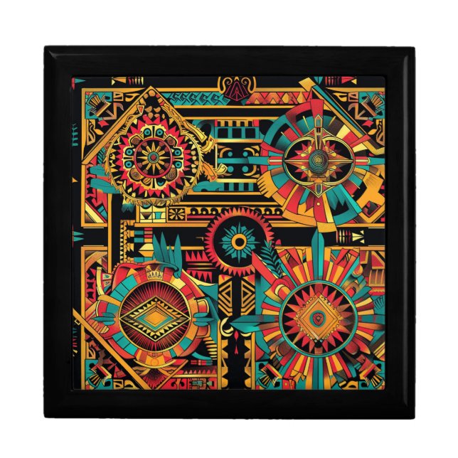 Elegant Black "Aztec Dream" Square Tile Gift Box (Front)
