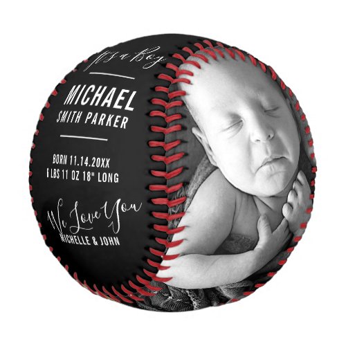 Elegant Black Baby Birth Announcement 2 Photo Name Baseball