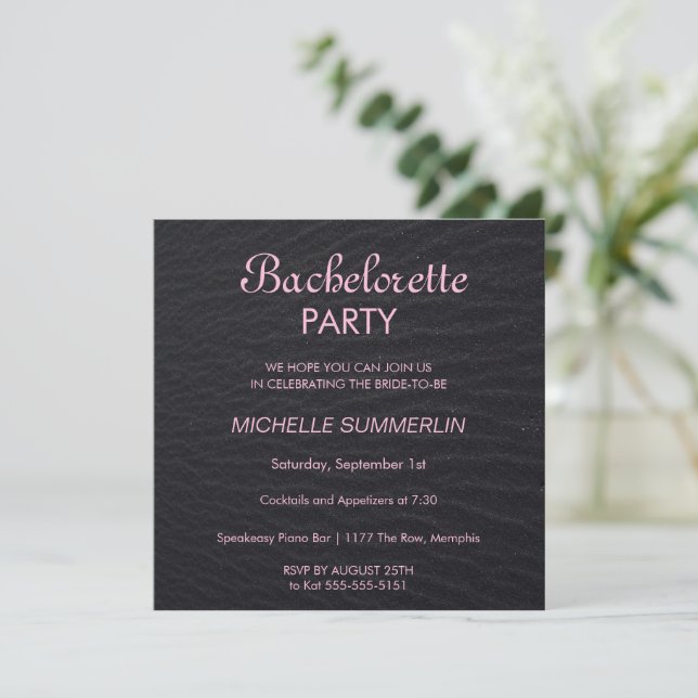 Elegant Black Bachelorette Party Invitation (Standing Front)