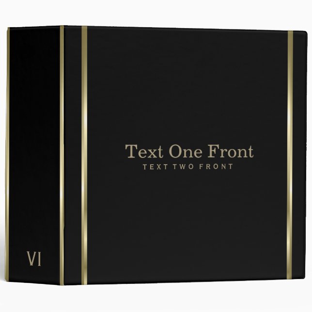 Elegant Black Background Gold Stripe 3 Ring Binder (Front/Spine)