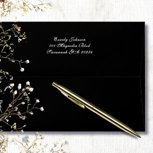 Elegant Black Background White Script Address Envelope