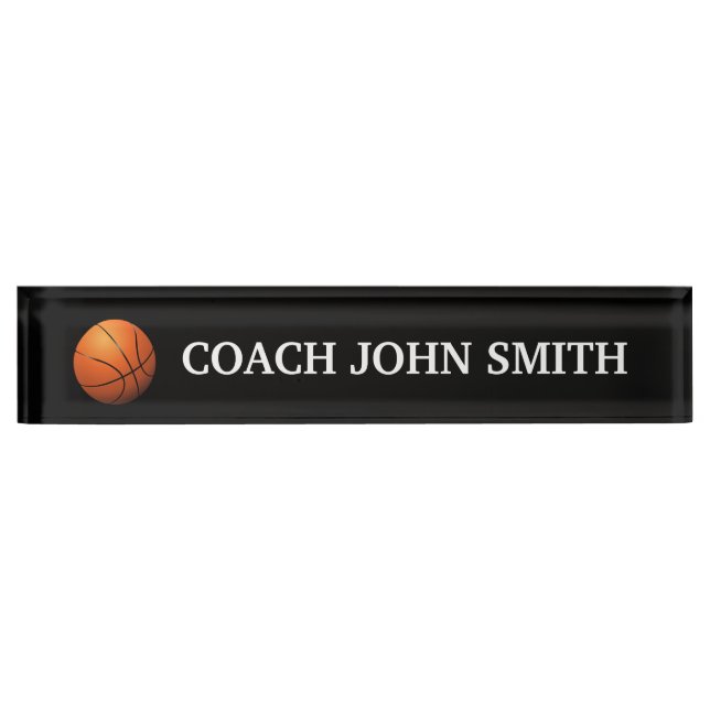 Elegant Black Basketball Coach Desk Name Plate (Front)