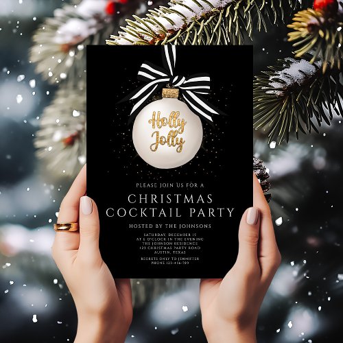 Elegant Black Bauble Christmas Cocktail Party Invitation