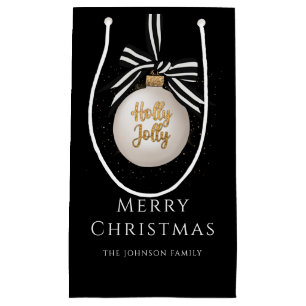 Elegant Black Bauble Merry Christmas  Small Gift Bag