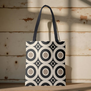 Elegant Black Beige Brown Geometric Pattern Tote Bag
