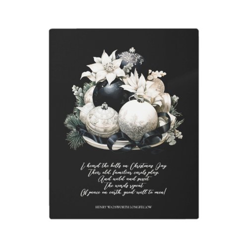 Elegant black beige Christmas poem ornament Metal Print