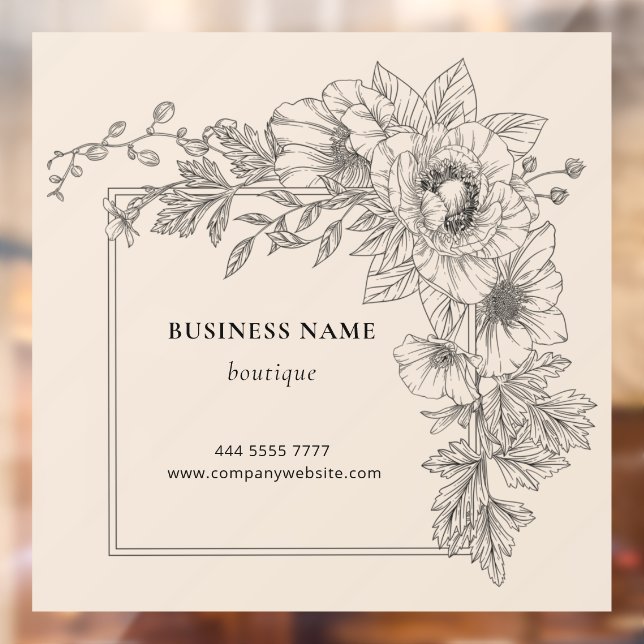 Elegant Black Beige Floral Frame Nail Hair Salon  Window Cling (Sheet 2)