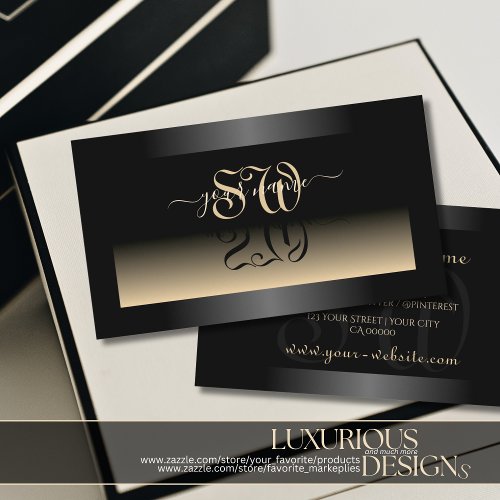 Elegant Black Beige Gradient and Initials Modern Business Card