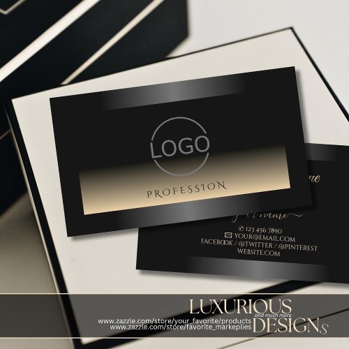 Elegant Black Beige Gradient and Logo Modern Business Card