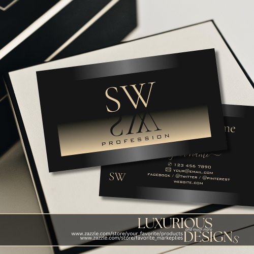 Elegant Black Beige Gradient and Monogram Modern Business Card