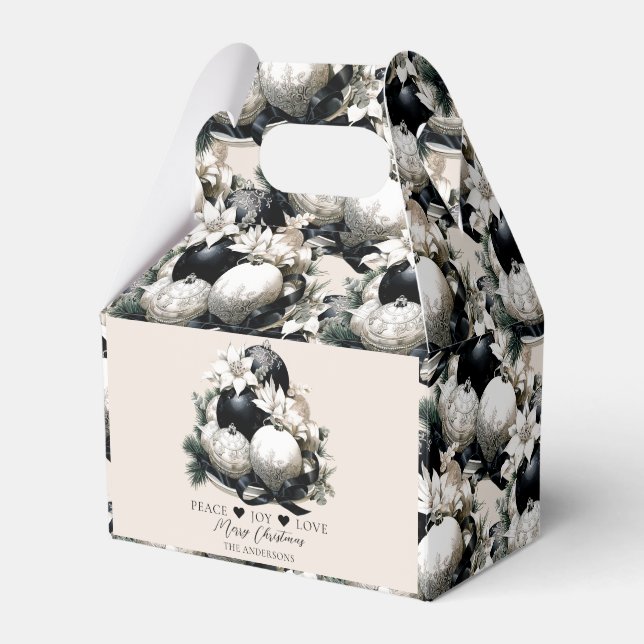 Elegant black beige ivory Christmas ornament Favor Boxes (Front Side)