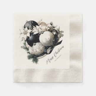 Elegant personalized Christmas gift black beige ivory napkins