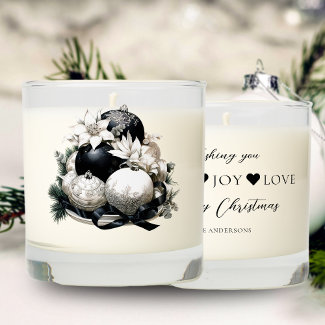 Elegant black beige ivory Christmas ornament scented candle