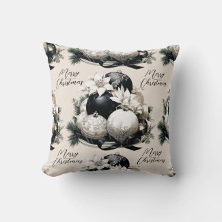 Elegant personalized Christmas gift black beige ivory Christmas ornament pillow