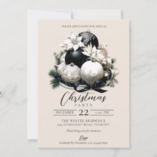 Elegant black beige ivory Christmas party invitations