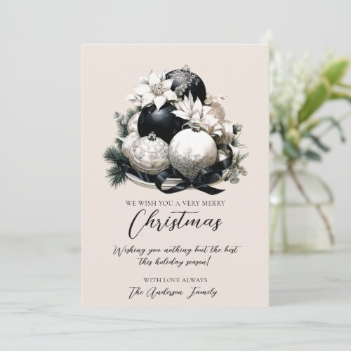 Elegant black beige ivory Merry Christmas ornament Holiday Card