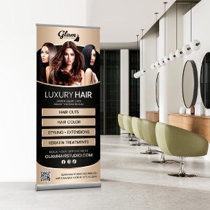 Elegant Black & Beige Luxury Hair Salon Services  Retractable Banner