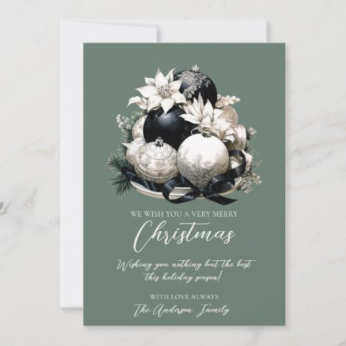 Elegant black beige sage  Merry Christmas ornament Holiday Card