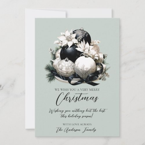 Elegant black beige sage  Merry Christmas ornament Holiday Card