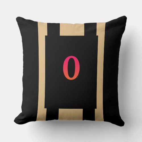 Elegant Black Beige Stripe Letter Numeral 0 Throw Pillow
