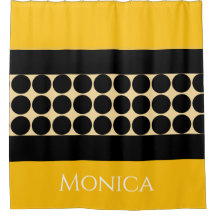 Elegant black  beige &  yellow dots monogram name