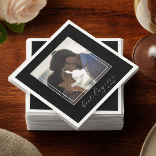 Elegant Black “Best Day Ever” Custom Photo Wedding Napkins