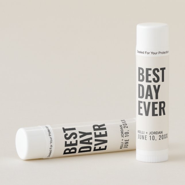 Elegant Black Best Day Ever Wedding Favor Lip Balm (Front)