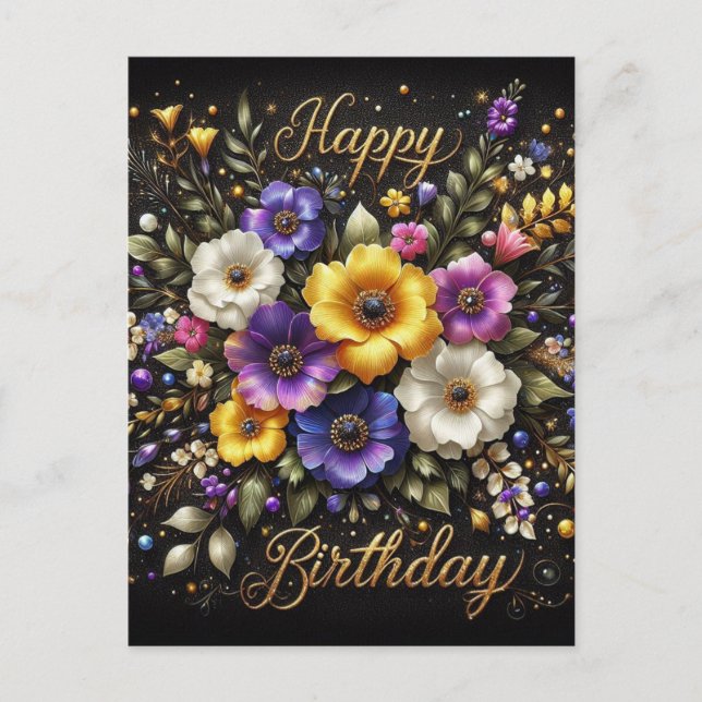 Elegant Black Birthday Postcard (Front)