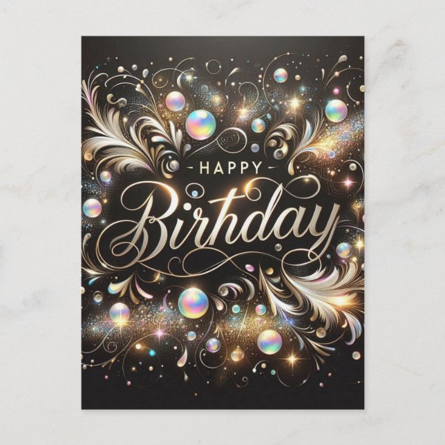 Elegant black birthday postcard (Front)