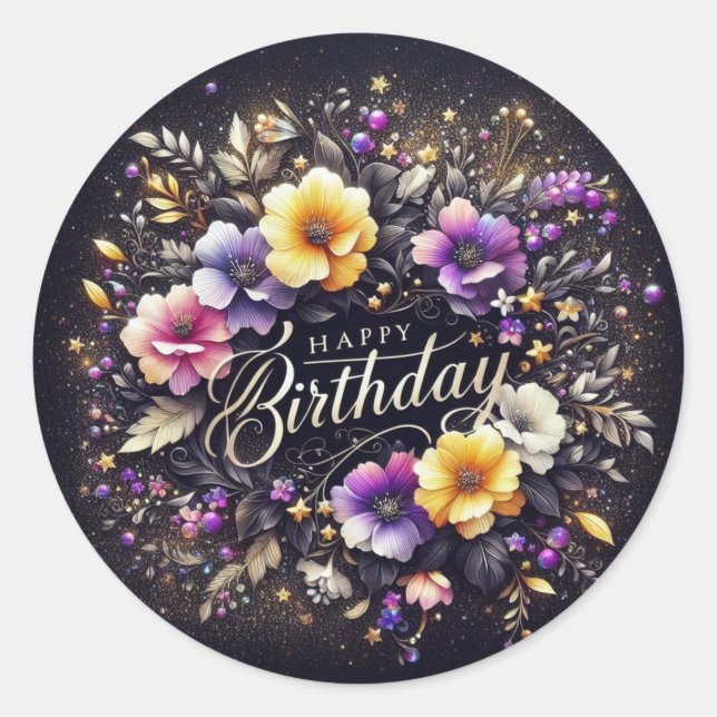 Elegant Black Birthday Sticker (Front)