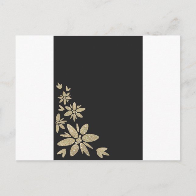 Elegant Black blank invite with gold flowers (Front)
