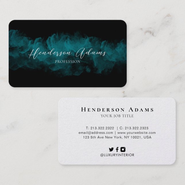 Elegant Black Blue Cloudy Abstract Signature Business Card (Front/Back)