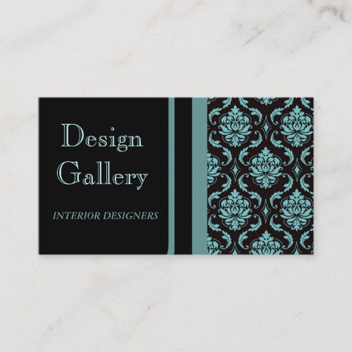 Elegant Black Blue Damask Business Card
