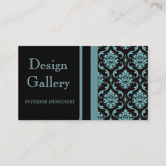 Elegant Black Blue Damask Business Card (Front)