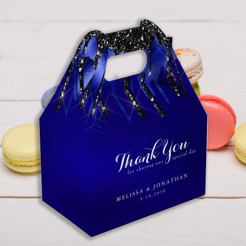 Elegant Black Blue Glitter Drips Police Wedding Favor Boxes