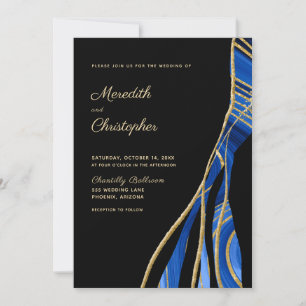 Elegant Black Blue Gold Agate Geode Wedding Invitation