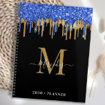 Elegant Black Blue Gold Glitter Drips Monogram Planner<br><div class="desc">Custom monogram calendar planner. Keep all your appointments and schedule handy with our modern and elegant black blue and gold glitter drips planner with personalized monogrammed initial and name. This unique planner is perfect for office planning, school schedule, family appointments and work business schedules. See our collection for matching home...</div>
