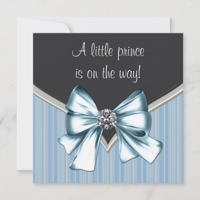 Elegant Black Blue Gray Stripes Prince Baby Shower Invitation (Front)