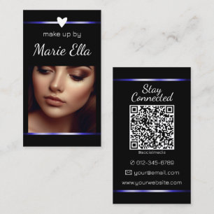 Elegant Black Blue Heart Photo QR Code Template Business Card