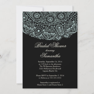 Elegant Black Blue Lace Bridal Shower Invitation