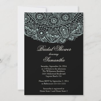 Elegant Black Blue Lace Bridal Shower Invitation by invitationstop at Zazzle