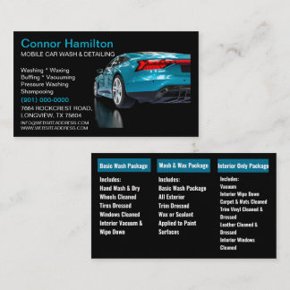 Elegant Black Blue Mobile Auto Car Wash Detailing Business Card