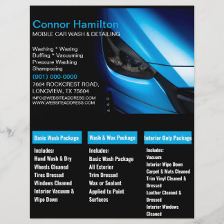 Elegant Black Blue Mobile Auto Car Wash Detailing Flyer