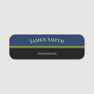 Elegant Black Blue Modern Gold Silver Striped Name Tag