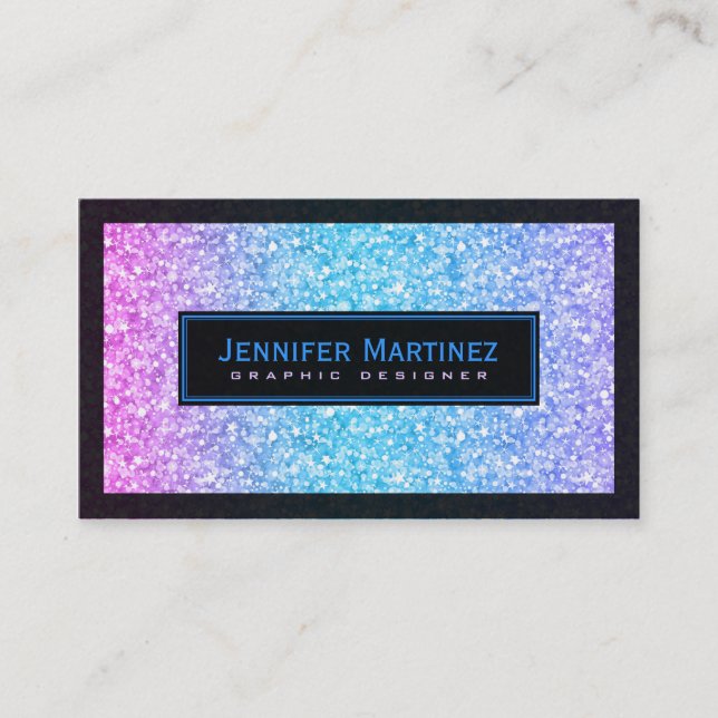 Elegant Black & Blue Pink Glitter & Sparkles Business Card (Front)