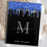 Elegant Black Blue Silver Glitter Drips Monogram Planner<br><div class="desc">Custom monogram calendar planner. Keep all your appointments and schedule handy with our modern and elegant black blue and silver glitter drips planner with personalized monogrammed initial and name. This unique planner is perfect for office planning, school schedule, family appointments and work business schedules. See our collection for matching home...</div>