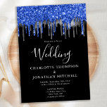 Elegant Black Blue Silver Glitter Drips Wedding Invitation<br><div class="desc">Invite your friends and family to celebrate your special day with these black, silver and blue glitter drips wedding invitation cards. Customize with your names, and all your wedding info. This police themed wedding and law enforcement wedding collection will be a favorite among all police officers, police wife and law...</div>