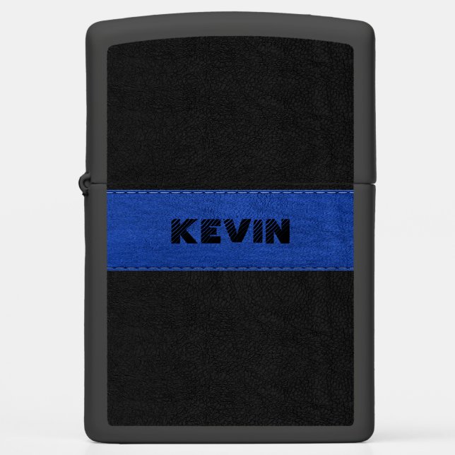 Elegant Black & Blue Vintage Leather Texture Zippo Lighter (Front)