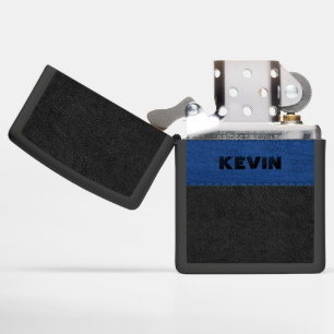 Elegant Black & Blue Vintage Leather Zippo Lighter