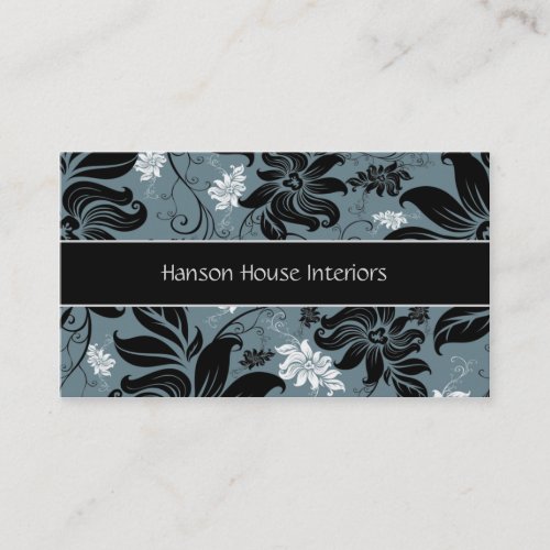 Elegant Black Blue White Floral Business Card